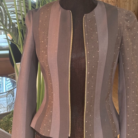 John Galliano blazer - lined- striped mixed pattern - gold zipper- pinched waist - Picture 4 of 13